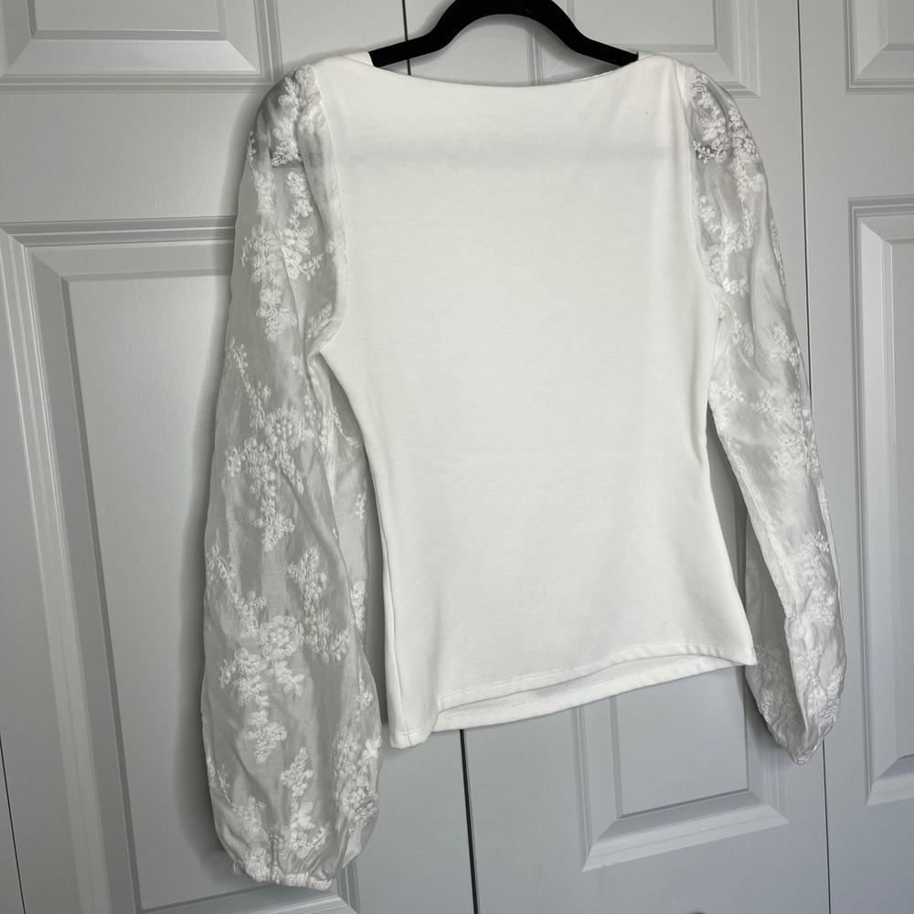 Anthropologie Sunday in Brooklyn Lace Sleeve Blouse Small White Boho - Picture 6 of 13